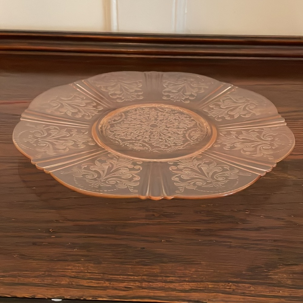 Vintage Large Pink Etched Depression Glass Plate